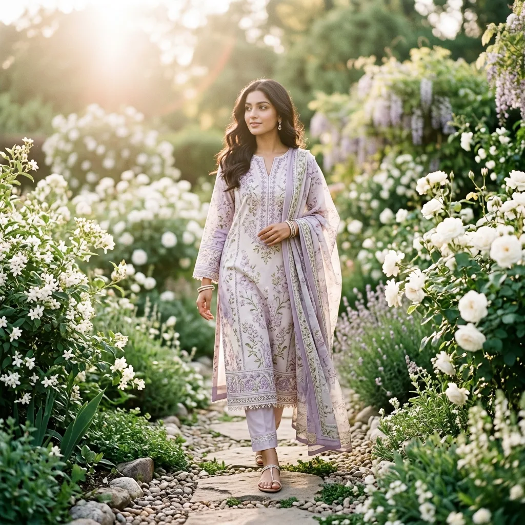ZARÉYA Garden Edit banner — lightweight cotton lawn suits in pastel florals